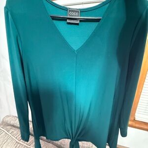 Coco Bianco Teal Long Sleeve V-Neck Top